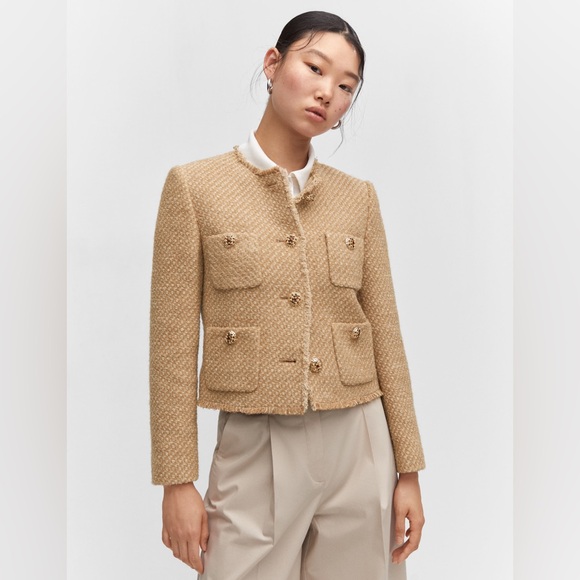 Mango Embellished Button Tweed Jacket